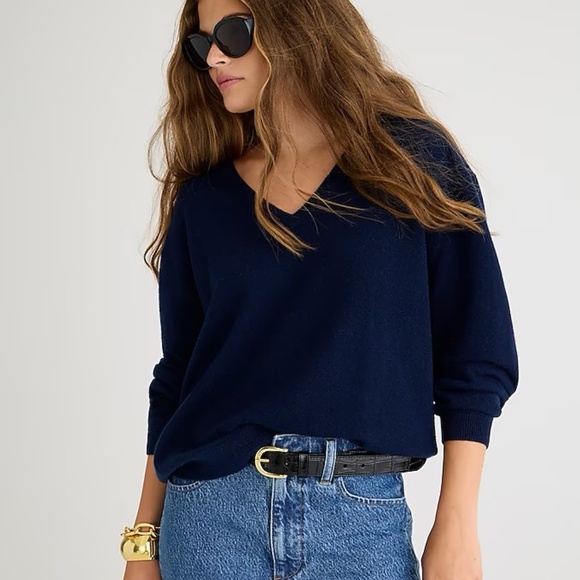 J. Crew Navy V-Neck Cashmere Sweater - Picture 2 of 8